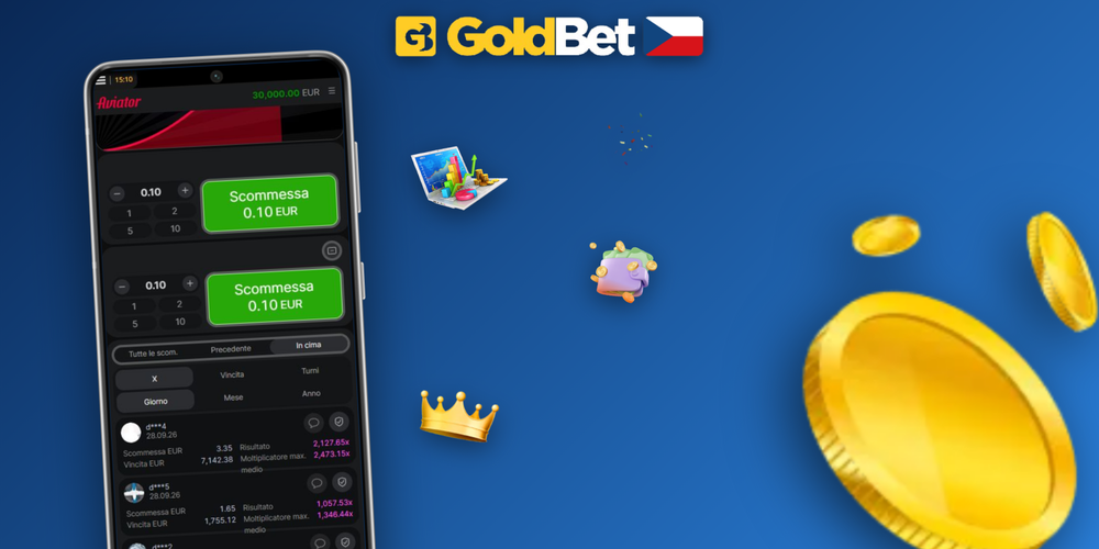 Herní rozhraní Aviator v Goldbet Casino s tlačítkem cash out a dvěma sázkami