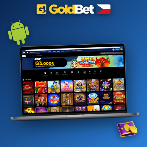 Goldbet Casino desktop klient otevřený na notebooku s zlatým logem značky