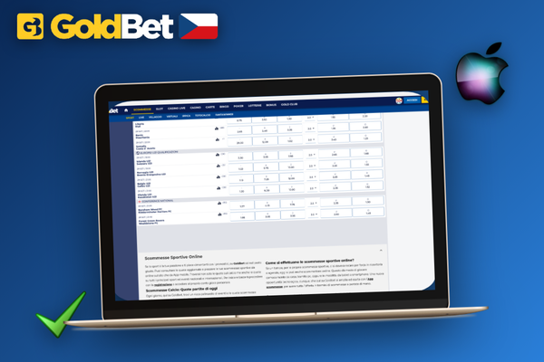 Goldbet Casino pro PC zobrazuje herní lobby a sportovní sázky na širokém monitoru